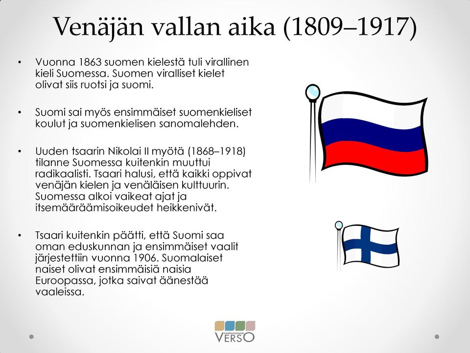 Uuden tsaarin Nikolai II myötä (1868 1918) tilanne Suomessa kuitenkin muuttui radikaalisti.