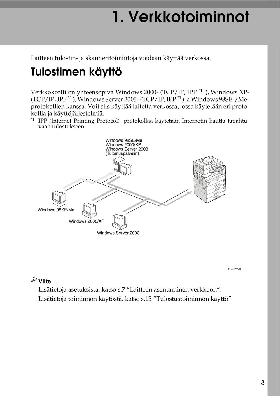 Windows 98SE-/Meprotokollien kanssa. Voit siis käyttää laitetta verkossa, jossa käytetään eri protokollia ja käyttöjärjestelmiä.