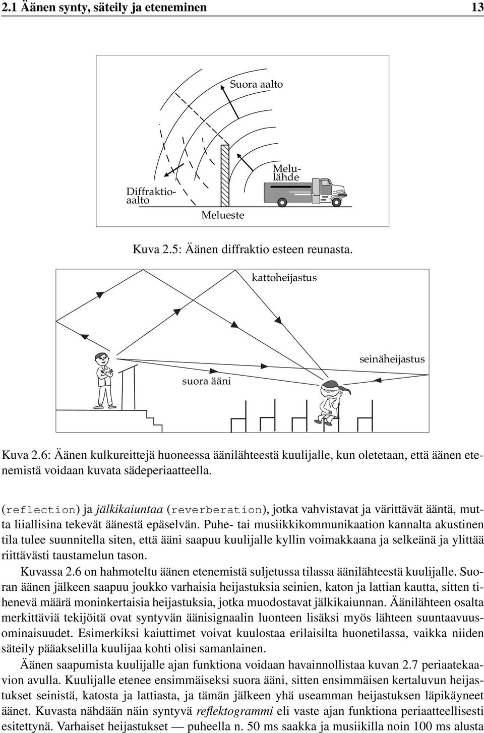 (reflection) ja jälkikaiuntaa (reverberation), jotka vahvistavat ja värittävät ääntä, mutta liiallisina tekevät äänestä epäselvän.