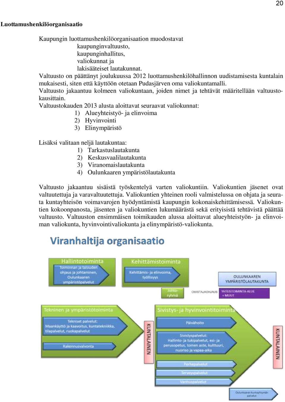 Valtuusto jakaantuu kolmeen valiokuntaan, joiden nimet ja tehtävät määritellään valtuustokausittain.