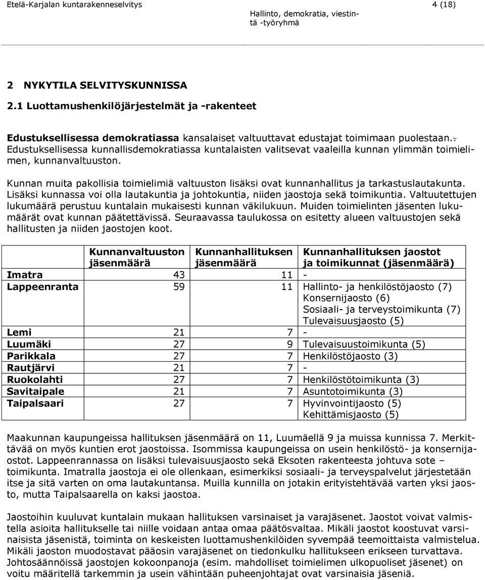 . Edustuksellisessa kunnallisdemokratiassa kuntalaisten valitsevat vaaleilla kunnan ylimmän toimielimen, kunnanvaltuuston.