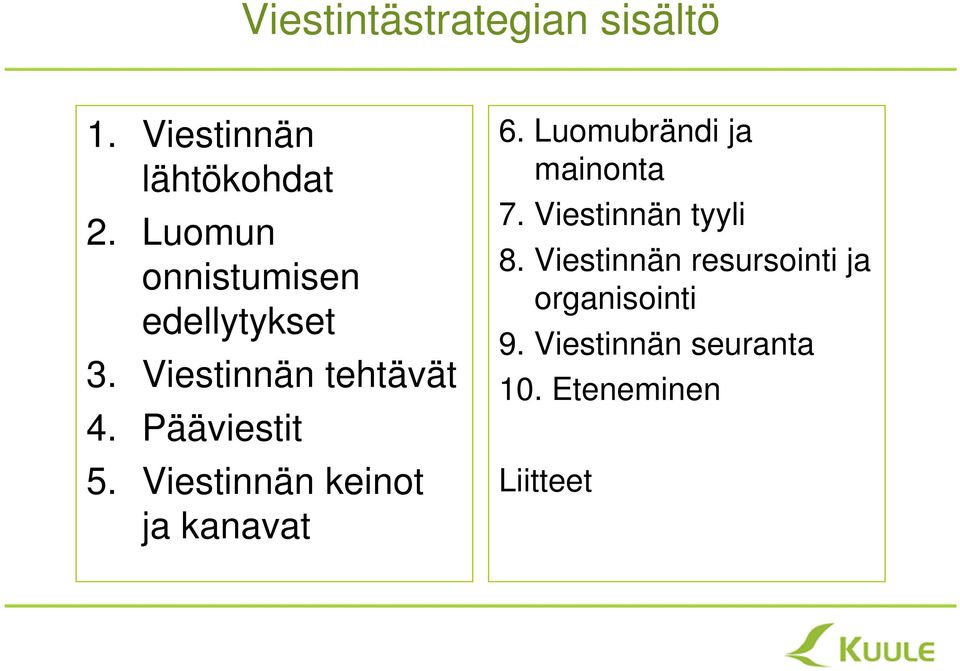 Viestinnän keinot ja kanavat 6. Luomubrändi ja mainonta 7.