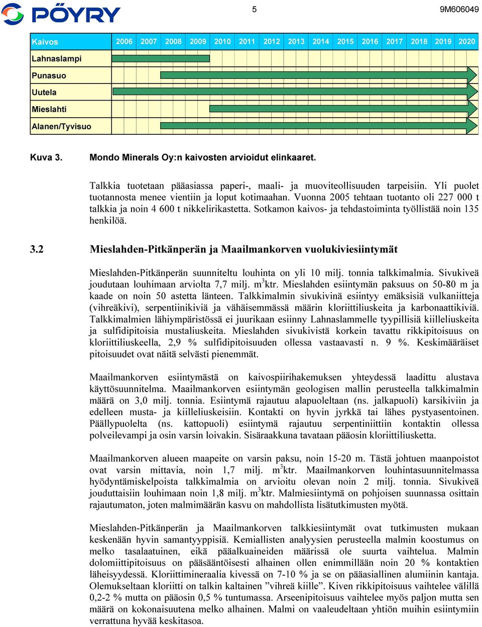 Vuonna 2005 tehtaan tuotanto oli 227 000 t talkkia ja noin 4 600 t nikkelirikastetta. Sotkamon kaivos- ja tehdastoiminta työllistää noin 135 henkilöä. 3.