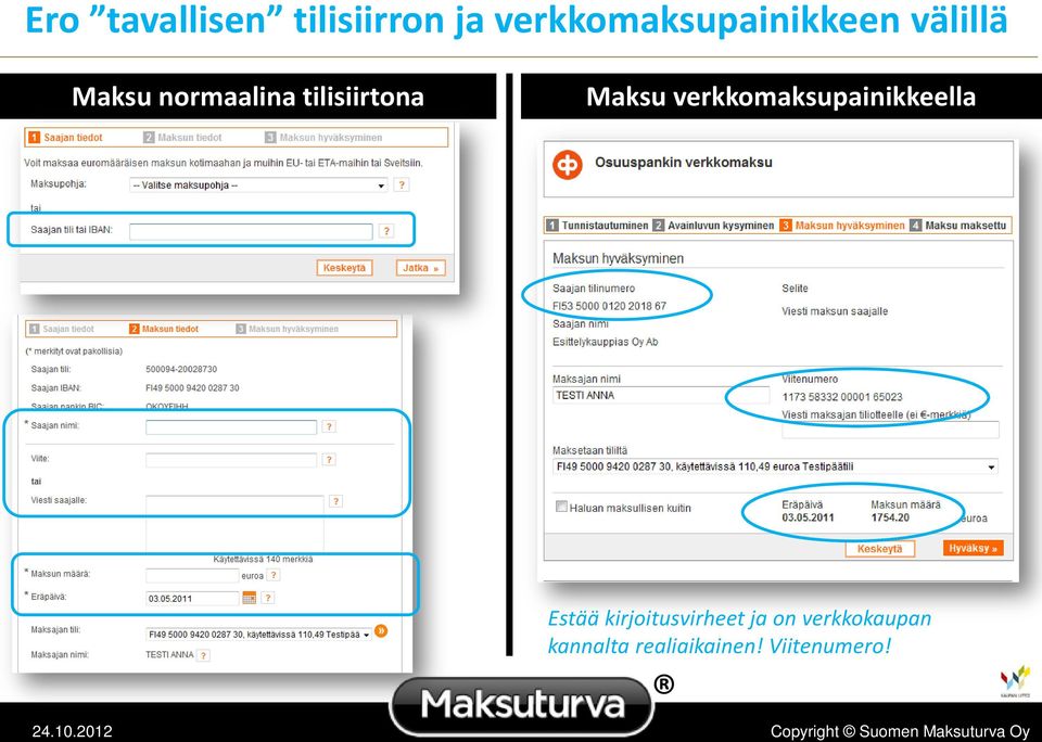 tilisiirtona Maksu verkkomaksupainikkeella Estää