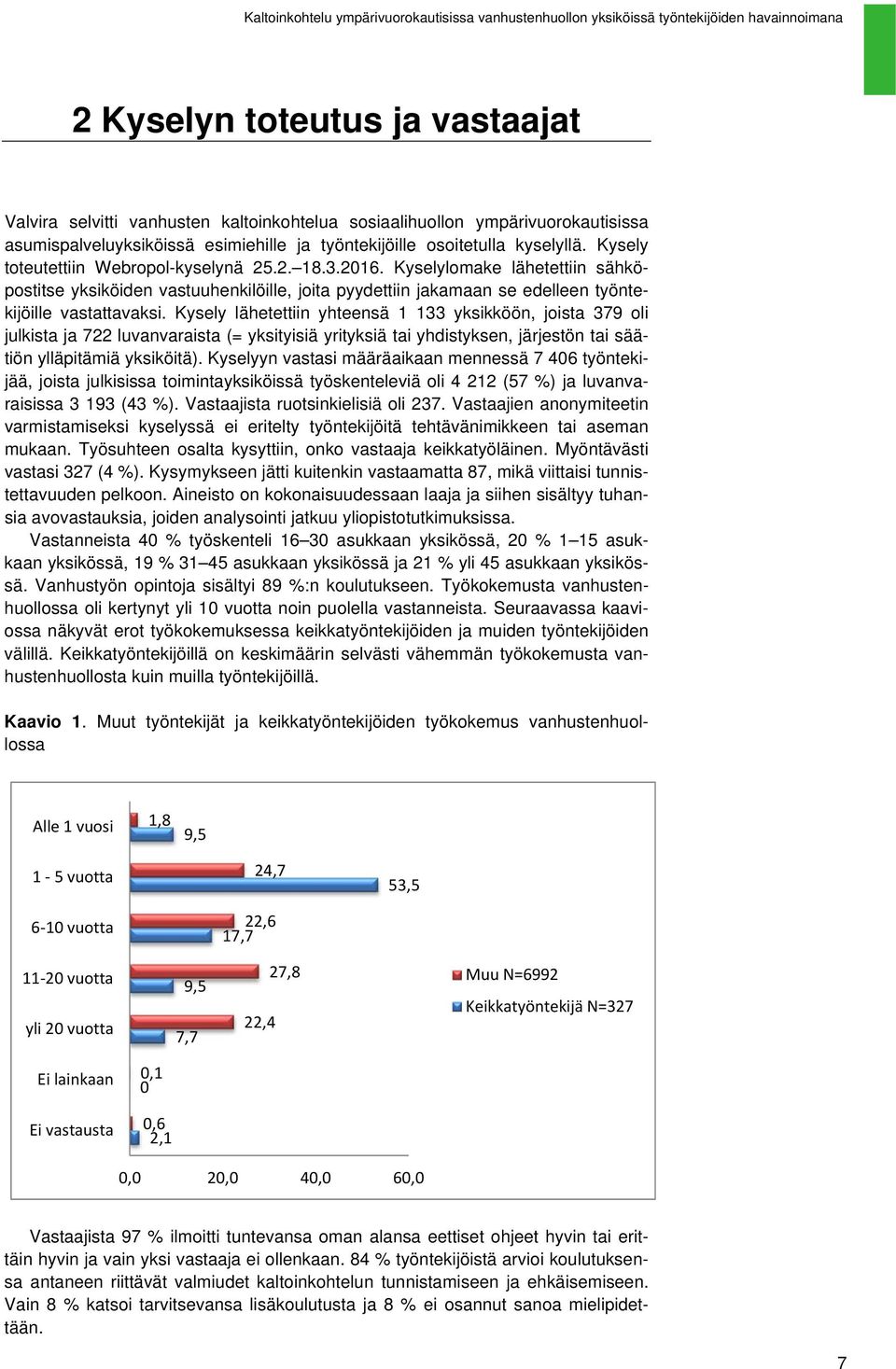 Kysely lähetettiin yhteensä 1 133 yksikköön, joista 379 oli julkista ja 722 luvanvaraista (= yksityisiä yrityksiä tai yhdistyksen, järjestön tai säätiön ylläpitämiä yksiköitä).