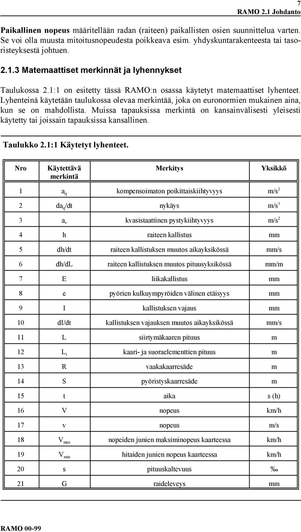 Lyhenteinä käytetään taulukossa olevaa merkintää, joka on euronormien mukainen aina, kun se on mahdollista.