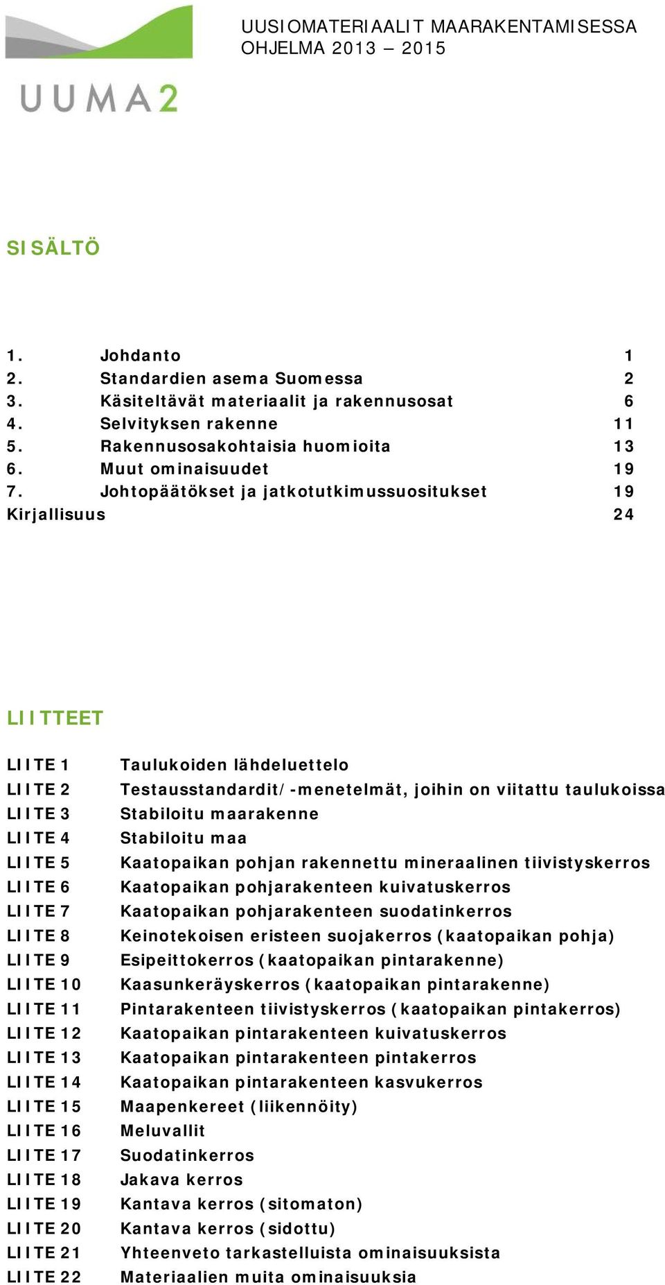 Johtopäätökset ja jatkotutkimussuositukset 19 Kirjallisuus 24 LIITTEET LIITE 1 LIITE 2 LIITE 3 LIITE 4 LIITE 5 LIITE 6 LIITE 7 LIITE 8 LIITE 9 LIITE 10 LIITE 11 LIITE 12 LIITE 13 LIITE 14 LIITE 15