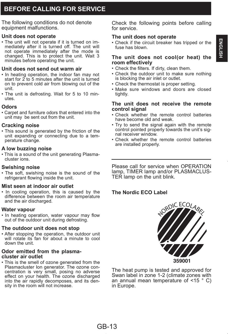 Unit does not send out warm air In heating operation, the indoor fan may not start for to 5 minutes after the unit is turned on to prevent cold air from blowing out of the unit.