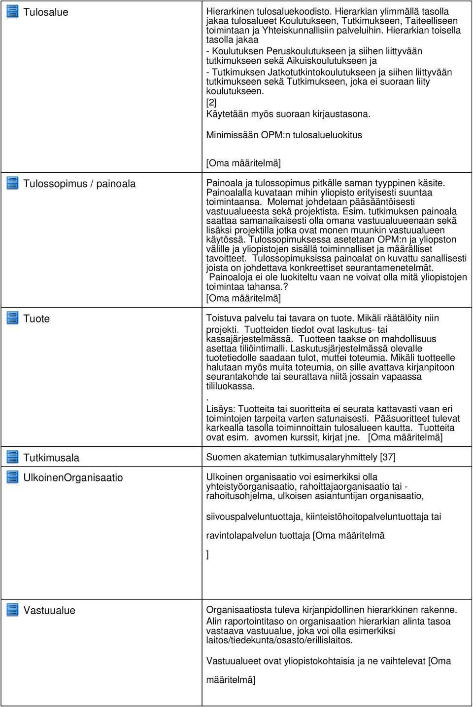 tutkimukseen sekä Tutkimukseen, joka ei suoraan liity koulutukseen. [2] Käytetään myös suoraan kirjaustasona.