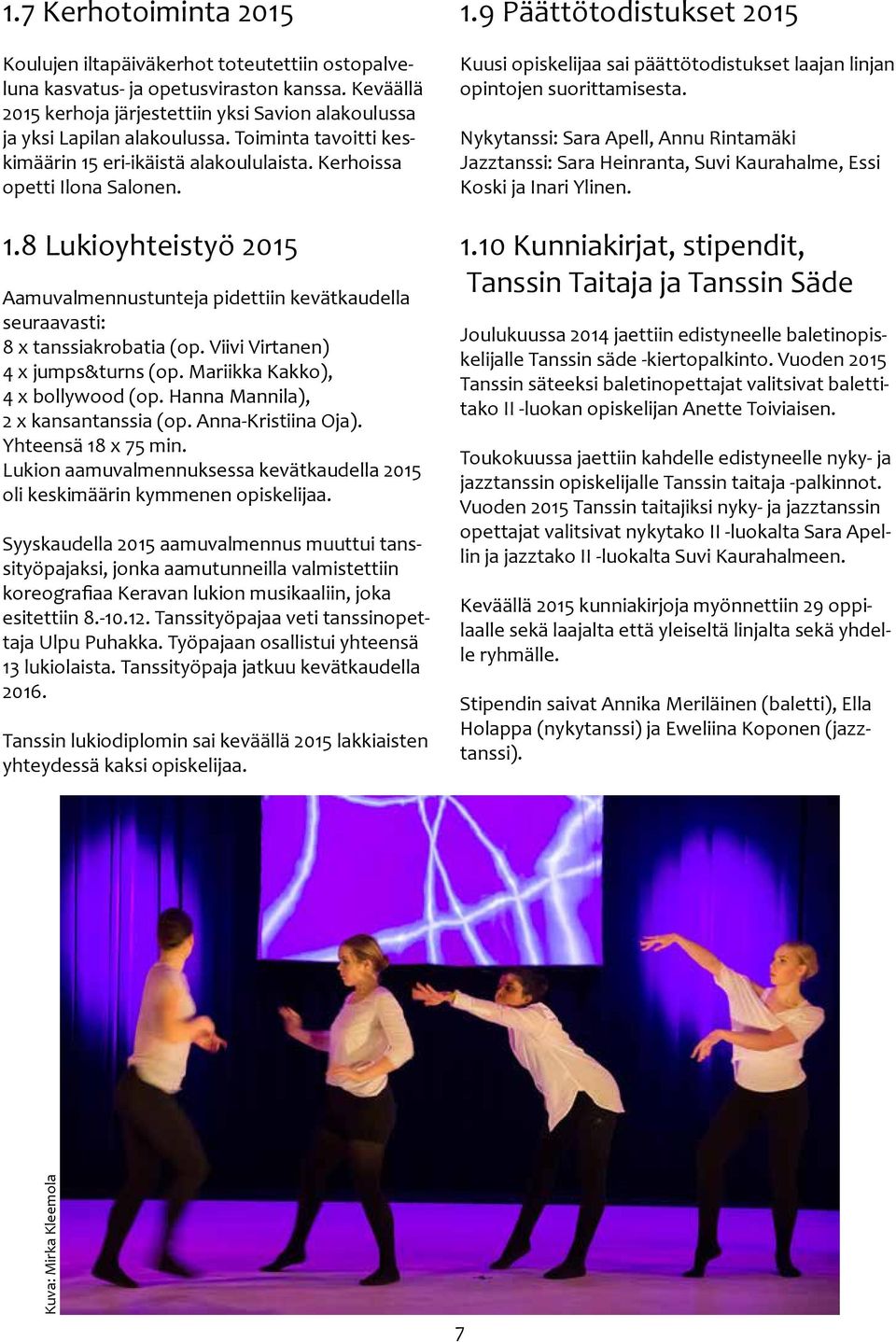 Viivi Virtanen) 4 x jumps&turns (op. Mariikka Kakko), 4 x bollywood (op. Hanna Mannila), 2 x kansantanssia (op. Anna-Kristiina Oja). Yhteensä 18 x 75 min.
