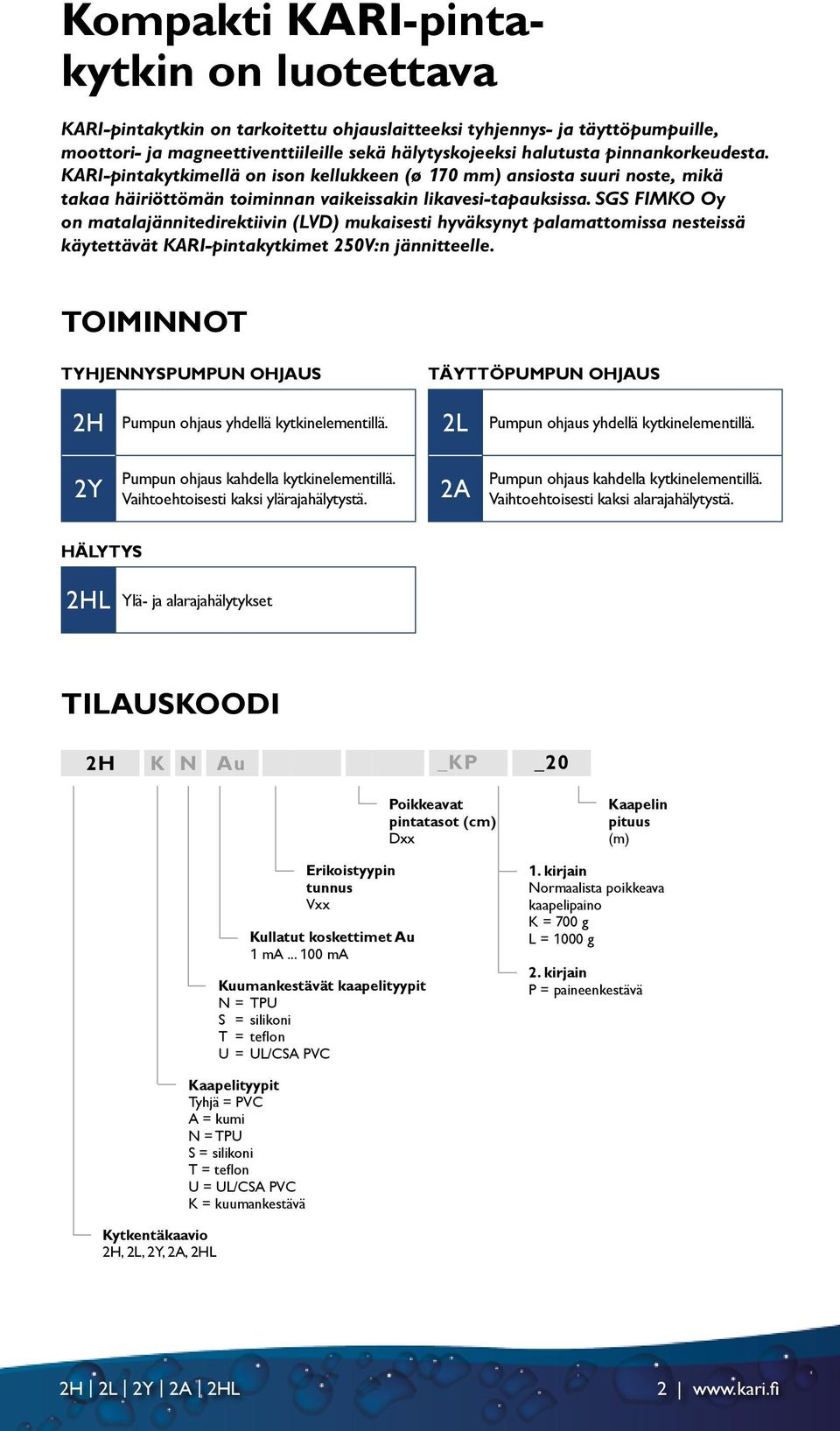 SGS FIKO Oy on matalajännitedirektiivin (LD) mukaisesti hyväksynyt palamattomissa nesteissä käytettävät KARI-pintakytkimet 50:n jännitteelle.