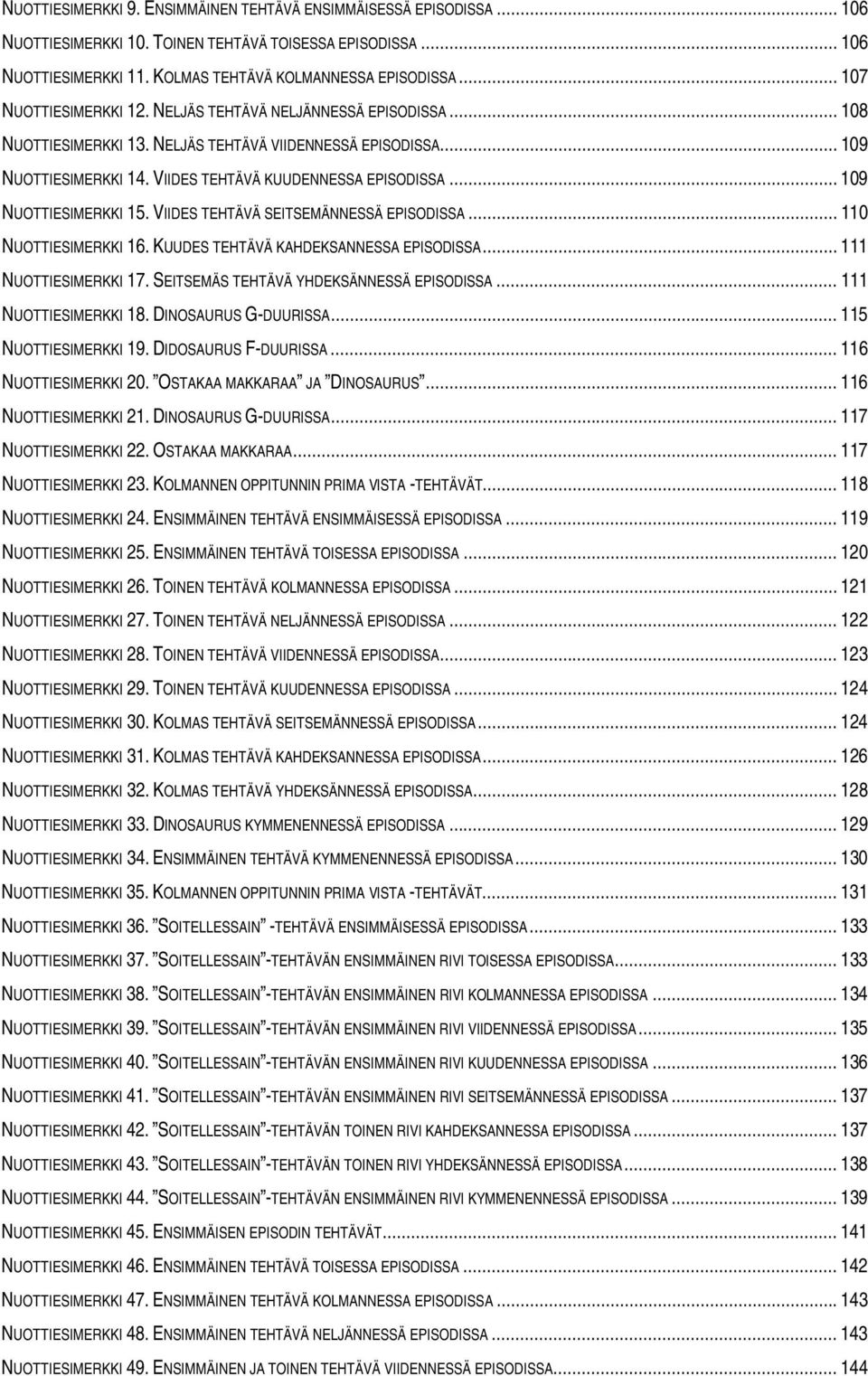 .. 109 NUOTTIESIMERKKI 15. VIIDES TEHTÄVÄ SEITSEMÄNNESSÄ EPISODISSA... 110 NUOTTIESIMERKKI 16. KUUDES TEHTÄVÄ KAHDEKSANNESSA EPISODISSA... 111 NUOTTIESIMERKKI 17.