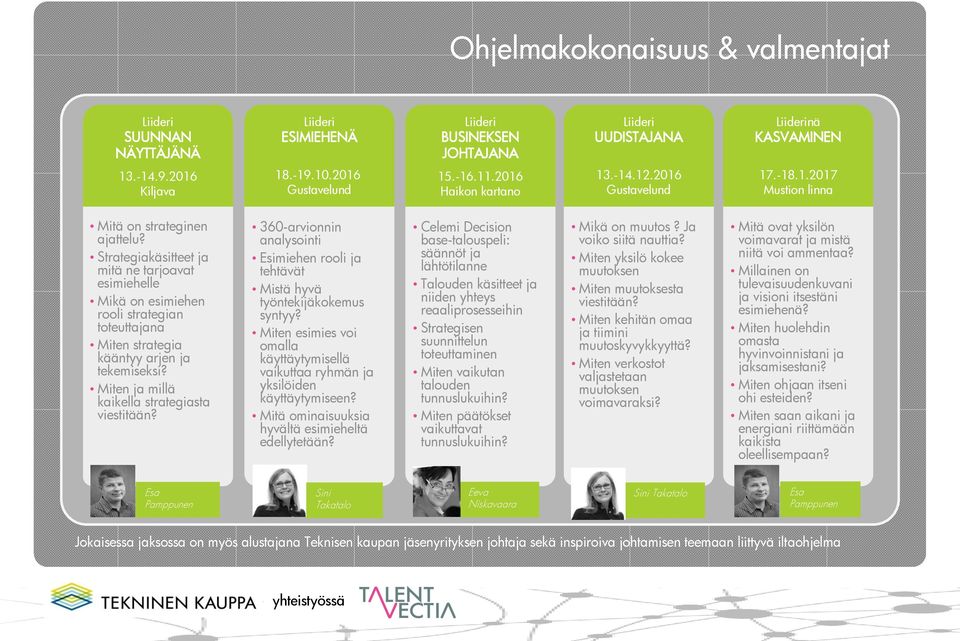 Strategiakäsitteet ja mitä ne tarjoavat esimiehelle Mikä on esimiehen rooli strategian toteuttajana Miten strategia kääntyy arjen ja tekemiseksi? Miten ja millä kaikella strategiasta viestitään?