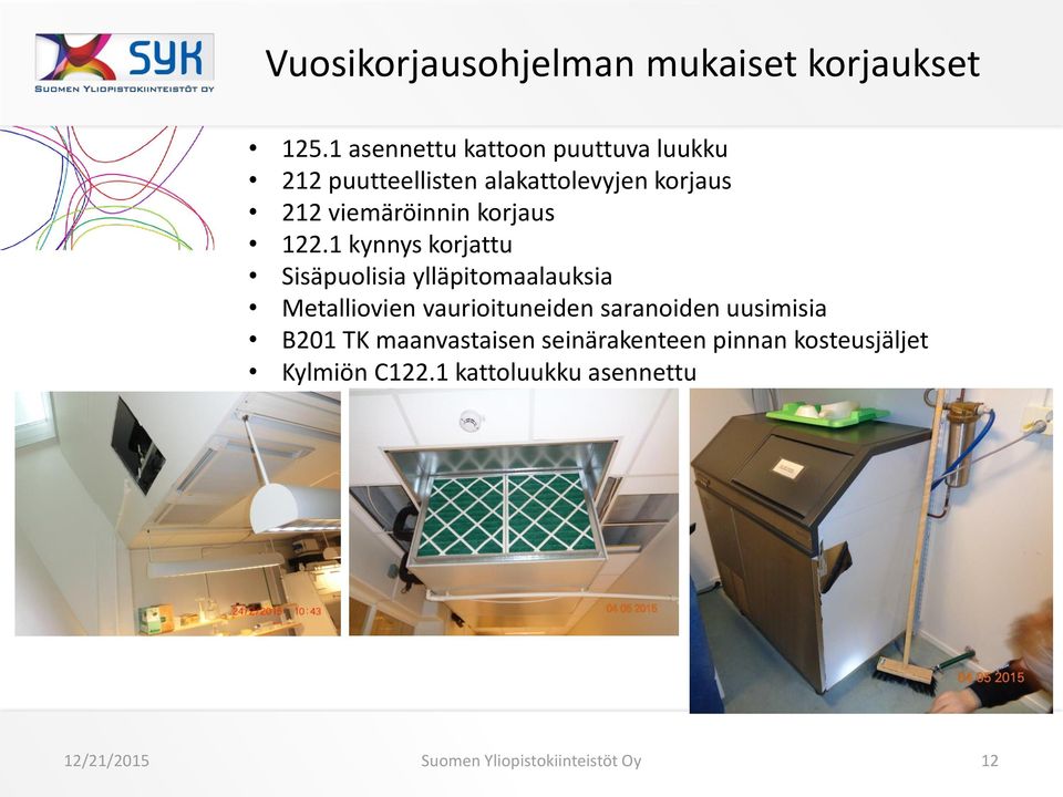 1 kynnys korjattu Sisäpuolisia ylläpitomaalauksia Metalliovien vaurioituneiden