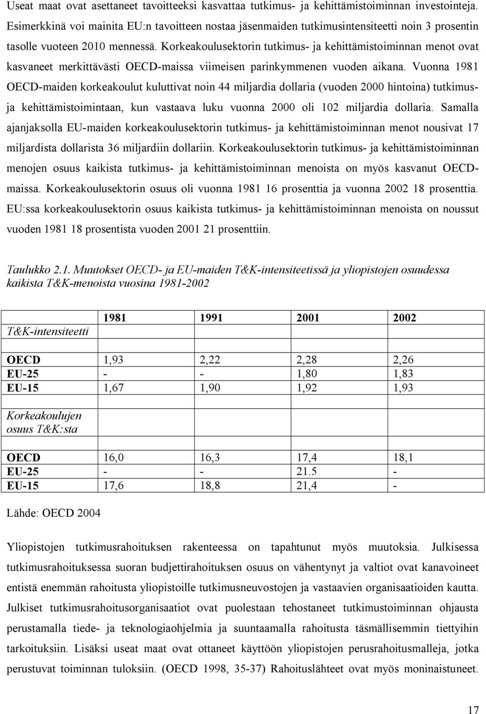 Korkeakoulusektorin tutkimus ja kehittämistoiminnan menot ovat kasvaneet merkittävästi OECD maissa viimeisen parinkymmenen vuoden aikana.