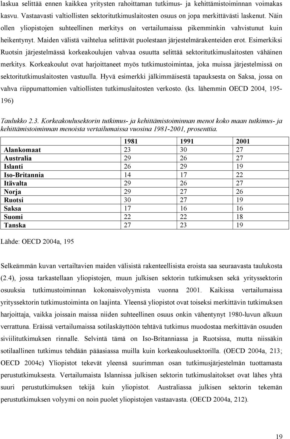 Esimerkiksi Ruotsin järjestelmässä korkeakoulujen vahvaa osuutta selittää sektoritutkimuslaitosten vähäinen merkitys.