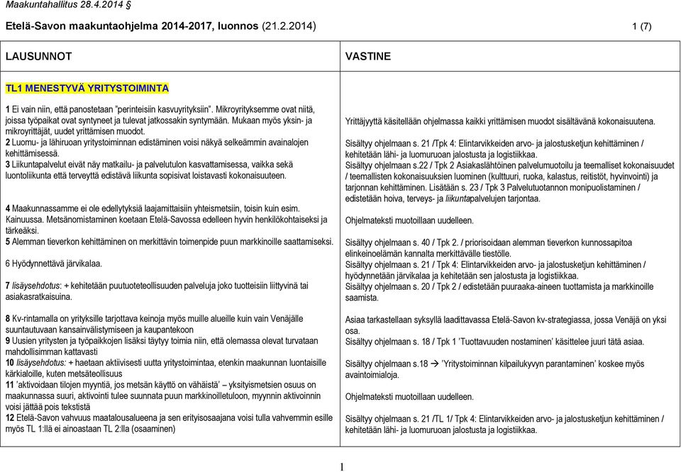 2 Luomu- ja lähiruoan yritystoiminnan edistäminen voisi näkyä selkeämmin avainalojen kehittämisessä.