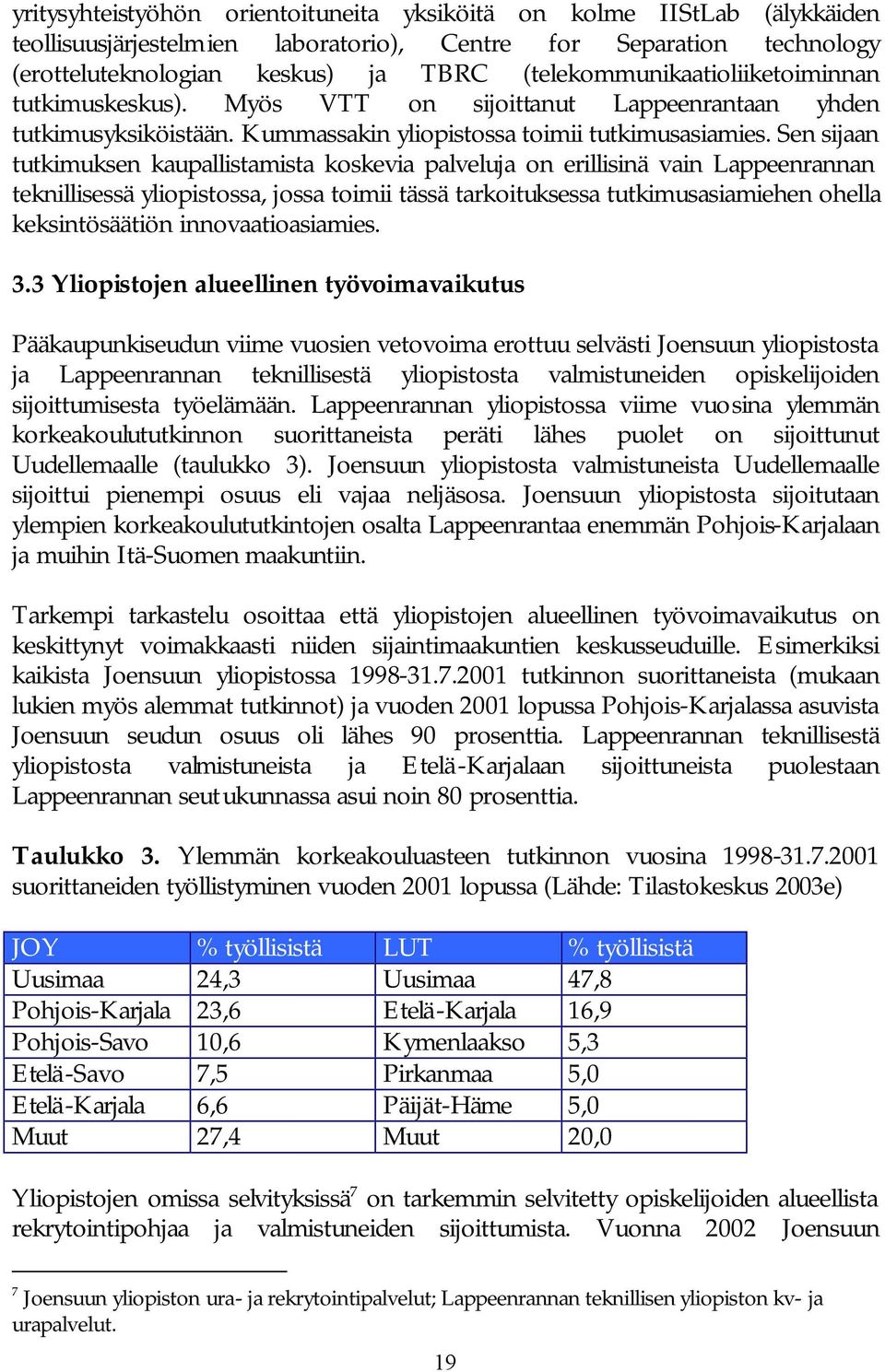 Sen sijaan tutkimuksen kaupallistamista koskevia palveluja on erillisinä vain Lappeenrannan teknillisessä yliopistossa, jossa toimii tässä tarkoituksessa tutkimusasiamiehen ohella keksintösäätiön