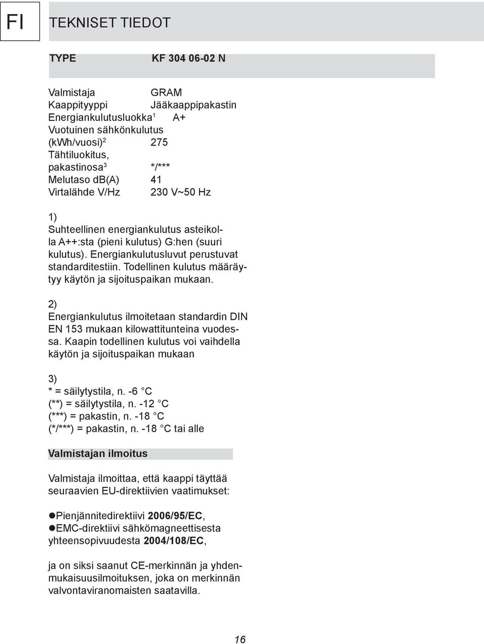 Todellinen kulutus määräytyy käytön ja sijoituspaikan mukaan. 2) Energiankulutus ilmoitetaan standardin DIN EN 153 mukaan kilowattitunteina vuodessa.