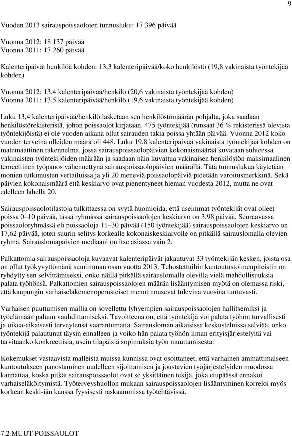 kalenteripäivää/henkilö lasketaan sen henkilöstömäärän pohjalta, joka saadaan henkilöstörekisteristä, johon poissaolot kirjataan.