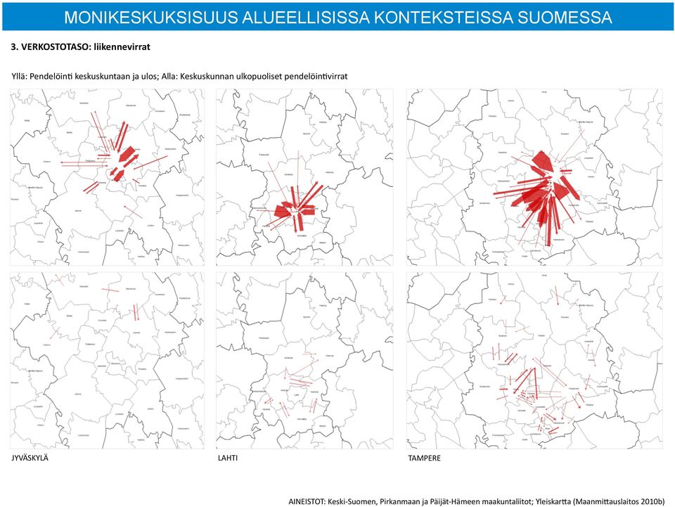 Keskuskunnan ulkopuoliset pendelöin:virrat JYVÄSKYLÄ LAHTI TAMPERE