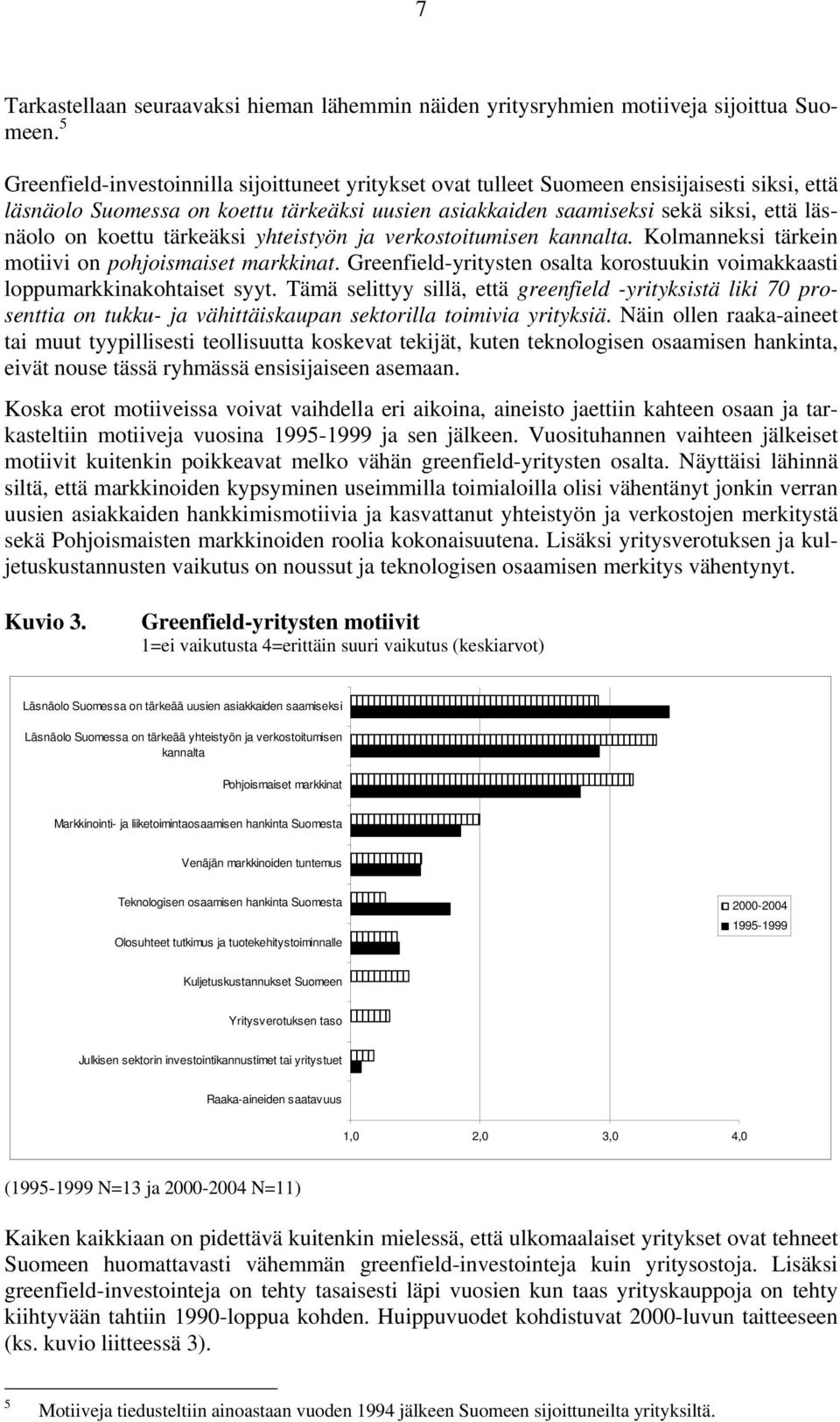 koettu tärkeäksi yhteistyön ja verkostoitumisen kannalta. Kolmanneksi tärkein motiivi on pohjoismaiset markkinat. Greenfield-yritysten osalta korostuukin voimakkaasti loppumarkkinakohtaiset syyt.