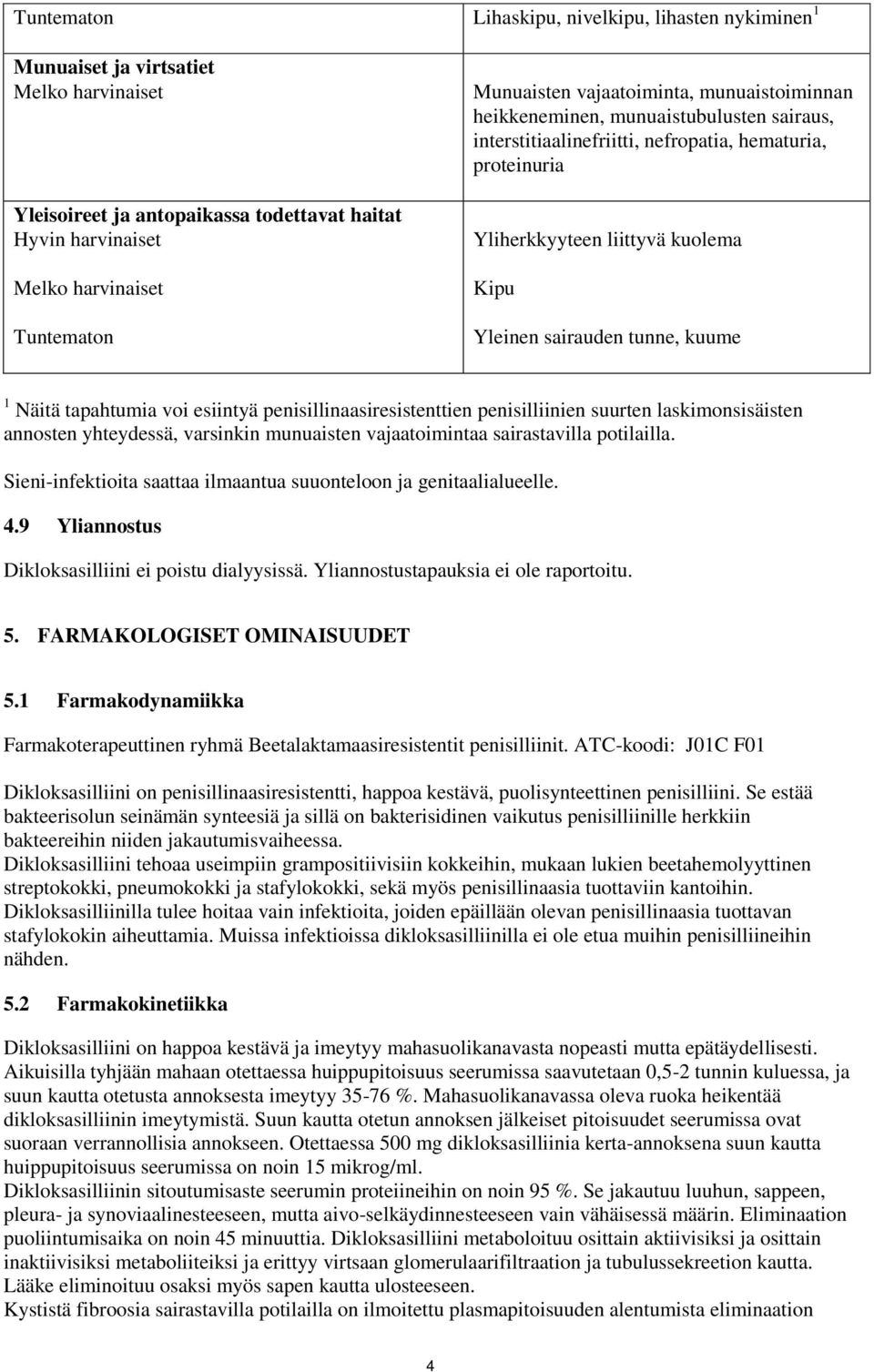 esiintyä penisillinaasiresistenttien penisilliinien suurten laskimonsisäisten annosten yhteydessä, varsinkin munuaisten vajaatoimintaa sairastavilla potilailla.