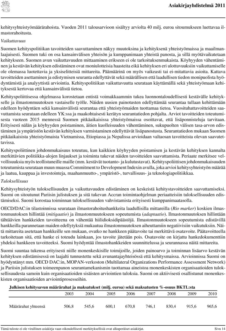 Suomen tuki on osa kansainvälisen yhteisön ja kumppanimaan yhteistä panosta, ja sillä myötävaikutetaan kehitykseen. Suomen avun vaikuttavuuden mittaaminen erikseen ei ole tarkoituksenmukaista.