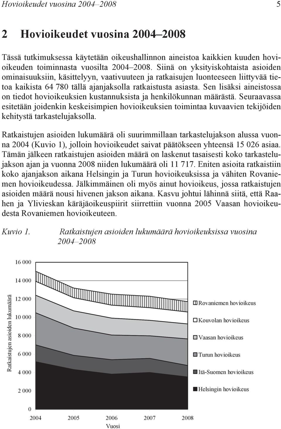 Sen lisäksi aineistossa on tiedot hovioikeuksien kustannuksista ja henkilökunnan määrästä.