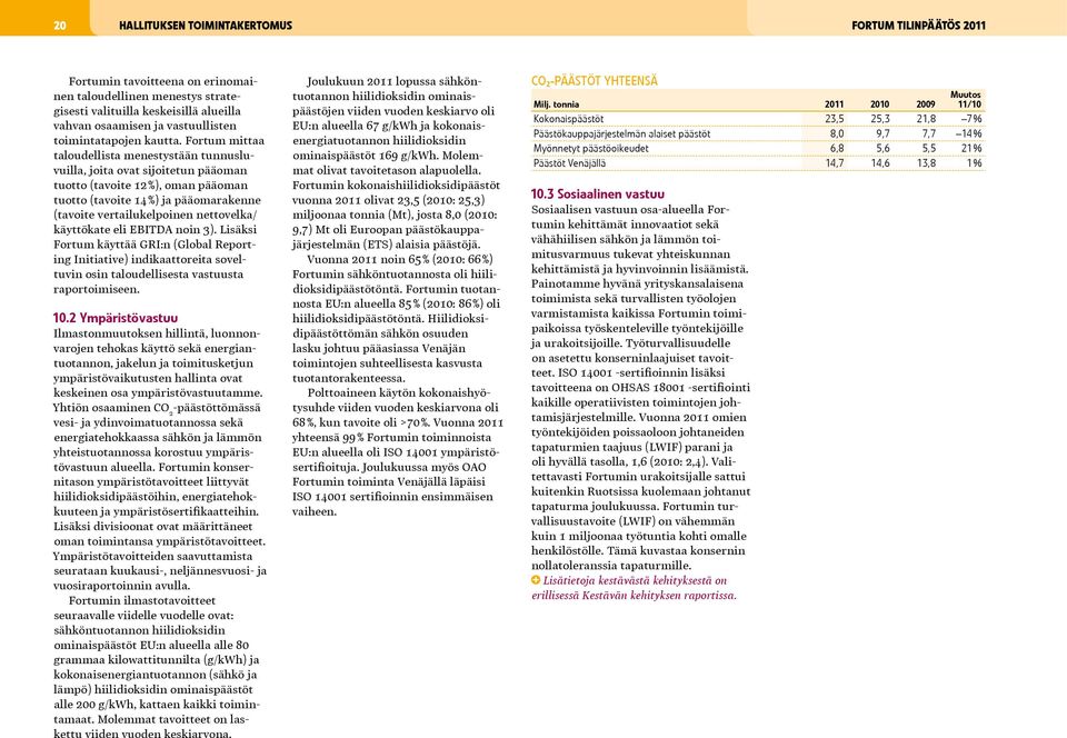 Fortum mittaa taloudellista menestystään tunnusluvuilla, joita ovat sijoitetun pääoman tuotto (tavoite 12 %), oman pääoman tuotto (tavoite 14 %) ja pääomarakenne (tavoite vertai lukelpoinen