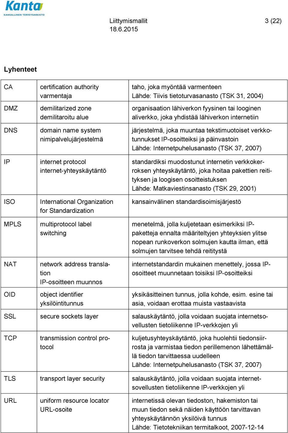 myöntää varmenteen Lähde: Tiivis tietoturvasanasto (TSK 31, 2004) organisaation lähiverkon fyysinen tai looginen aliverkko, joka yhdistää lähiverkon internetiin järjestelmä, joka muuntaa