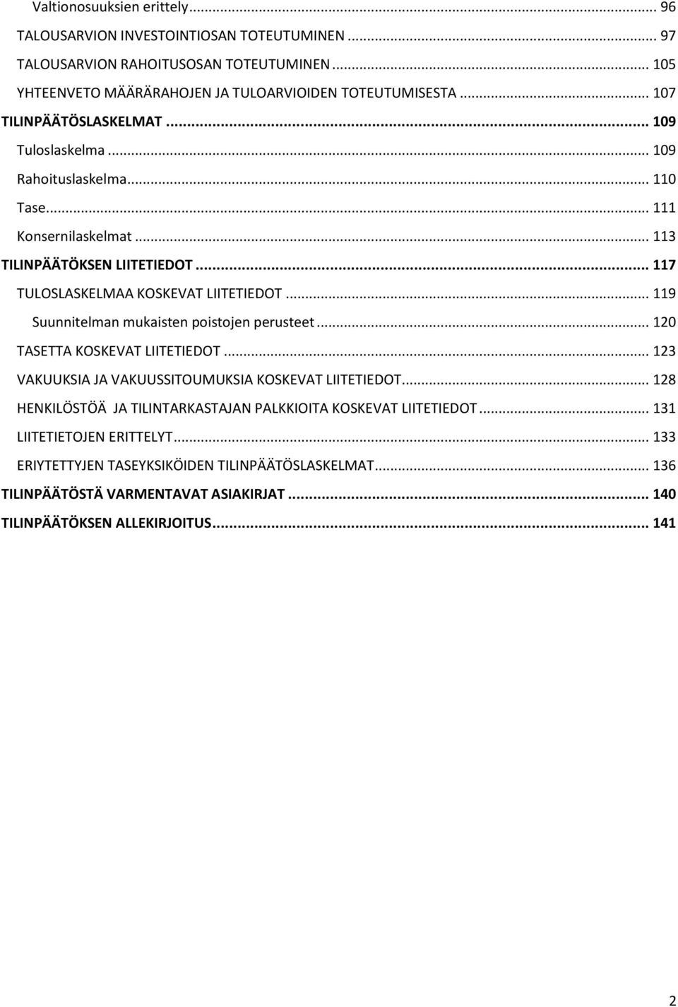 .. 119 Suunnitelman mukaisten poistojen perusteet... 120 TASETTA KOSKEVAT LIITETIEDOT... 123 VAKUUKSIA JA VAKUUSSITOUMUKSIA KOSKEVAT LIITETIEDOT.