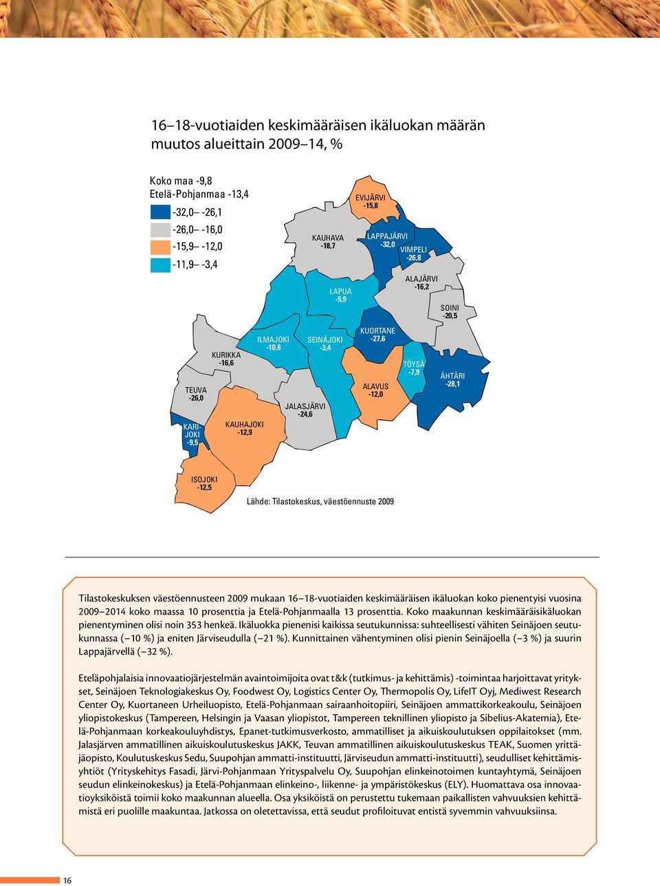 ÄHTÄRI -28,1 ISOJOKI -12,5 Lähde: Tilastokeskus, väestöennuste 2009 Tilastokeskuksen väestöennusteen 2009 mukaan 16 18-vuotiaiden keskimääräisen ikäluokan koko pienentyisi vuosina 2009 2014 koko