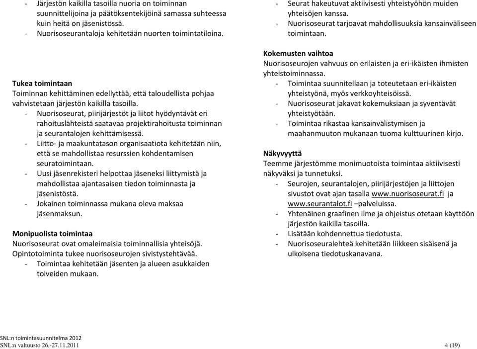 - Nuorisoseurat, piirijärjestöt ja liitot hyödyntävät eri rahoituslähteistä saatavaa projektirahoitusta toiminnan ja seurantalojen kehittämisessä.