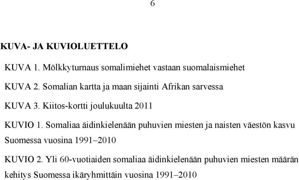 Somaliaa äidinkielenään puhuvien miesten ja naisten väestön kasvu Suomessa vuosina 1991 2010 KUVIO 2.