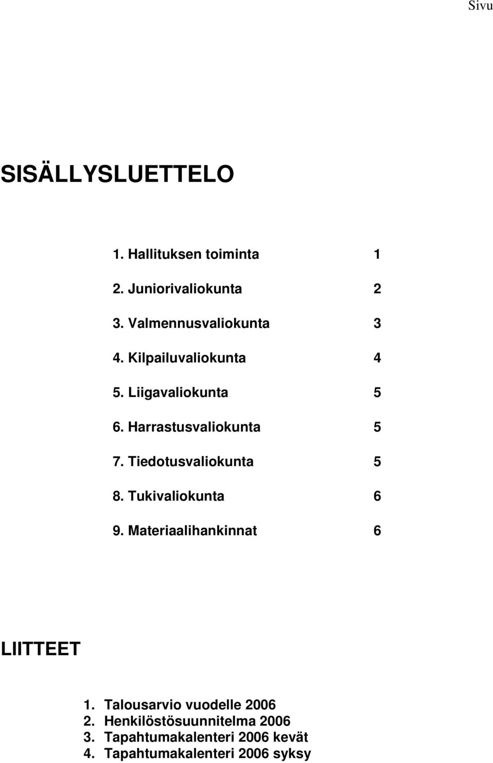 Harrastusvaliokunta 5 7. Tiedotusvaliokunta 5 8. Tukivaliokunta 6 9.