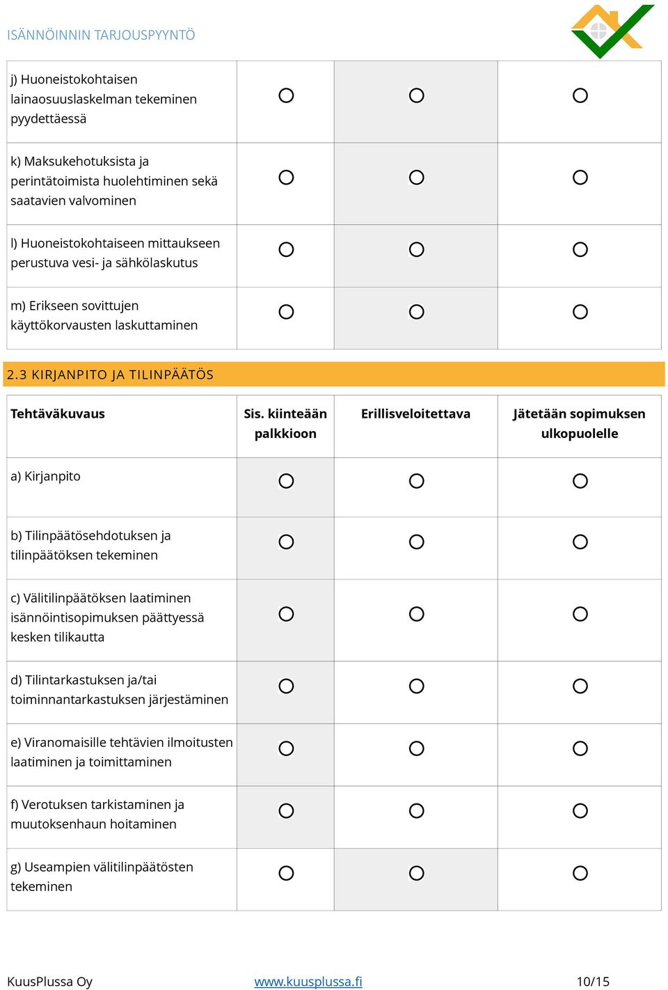 3 KIRJANPITO JA TILINPÄÄTÖS a) Kirjanpito b) Tilinpäätösehdotuksen ja tilinpäätöksen tekeminen c) Välitilinpäätöksen laatiminen isännöintisopimuksen päättyessä kesken tilikautta