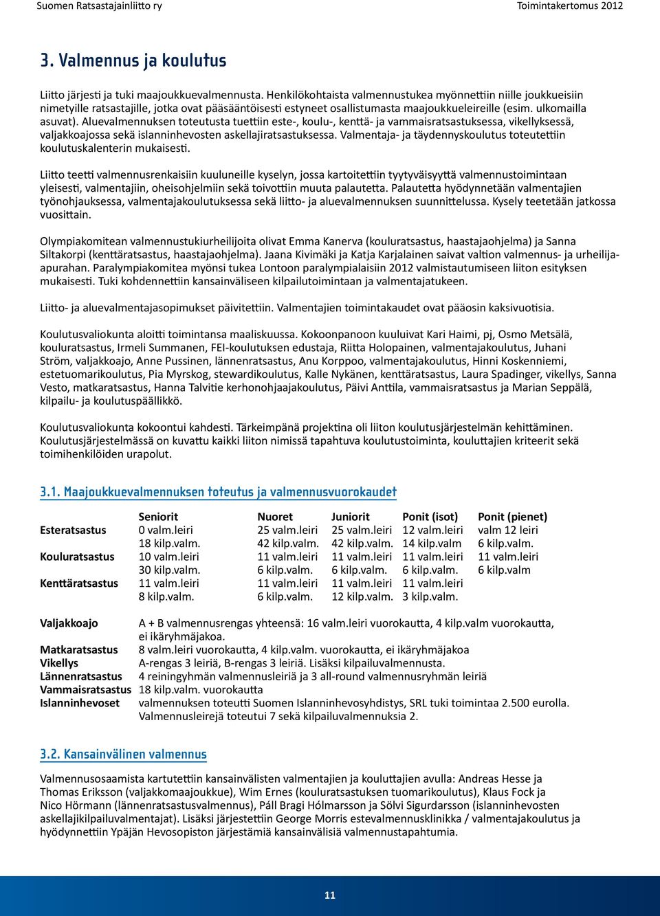 Aluevalmennuksen toteutusta tuettiin este-, koulu-, kenttä- ja vammais ratsastuksessa, vikellyksessä, valjakkoajossa sekä islanninhevosten askellajiratsastuksessa.