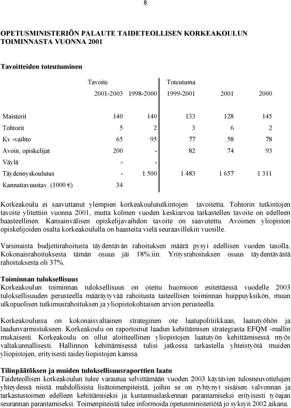 (1000 ) 34 Korkeakoulu ei saavuttanut ylempien korkeakoulututkintojen tavoitetta.