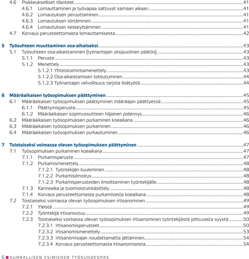 ..43 5.1.2.1 Yhteistoimintamenettely...43 5.1.2.2 Osa-aikaistamisen toteutuminen...44 5.1.2.3 Työnantajan velvollisuus tarjota lisätyötä...44 6 Määräaikaisen työsopimuksen päättyminen...45 6.