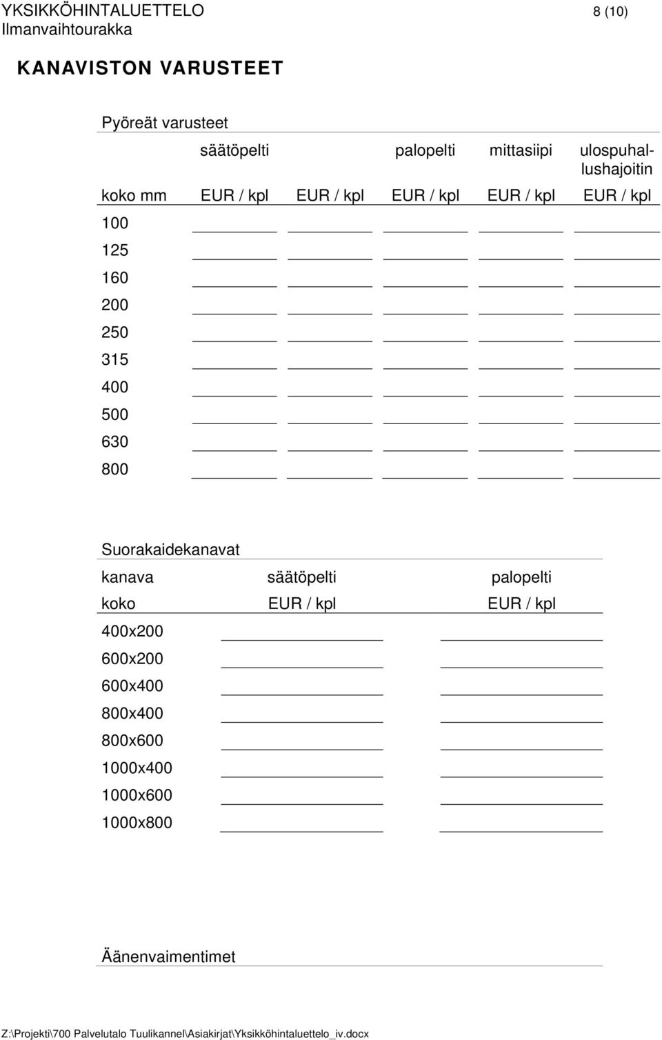 EUR / EUR / EUR / EUR / Suorakaidekanavat kanava säätöpelti