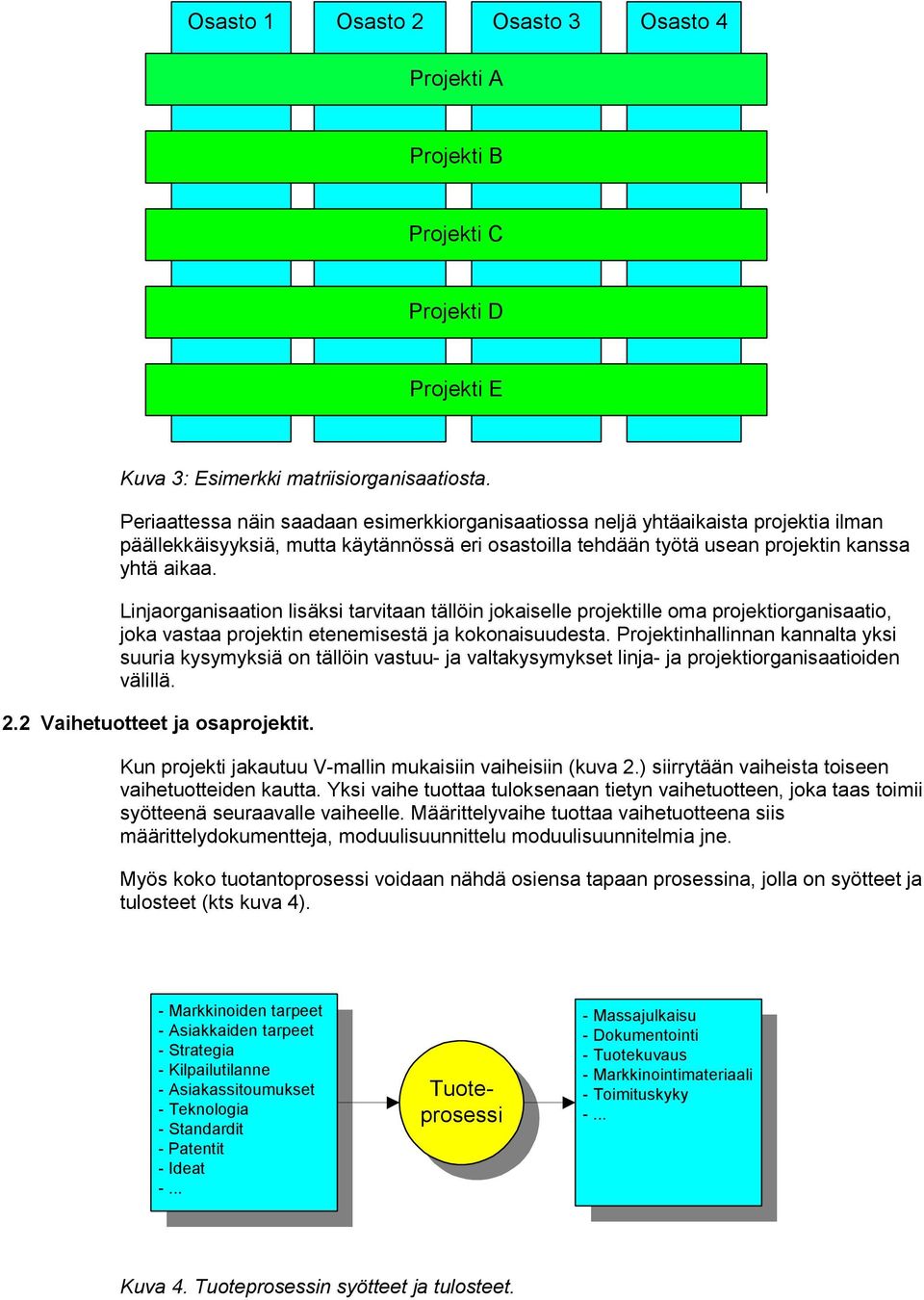 Linjaorganisaation lisäksi tarvitaan tällöin jokaiselle projektille oma projektiorganisaatio, joka vastaa projektin etenemisestä ja kokonaisuudesta.