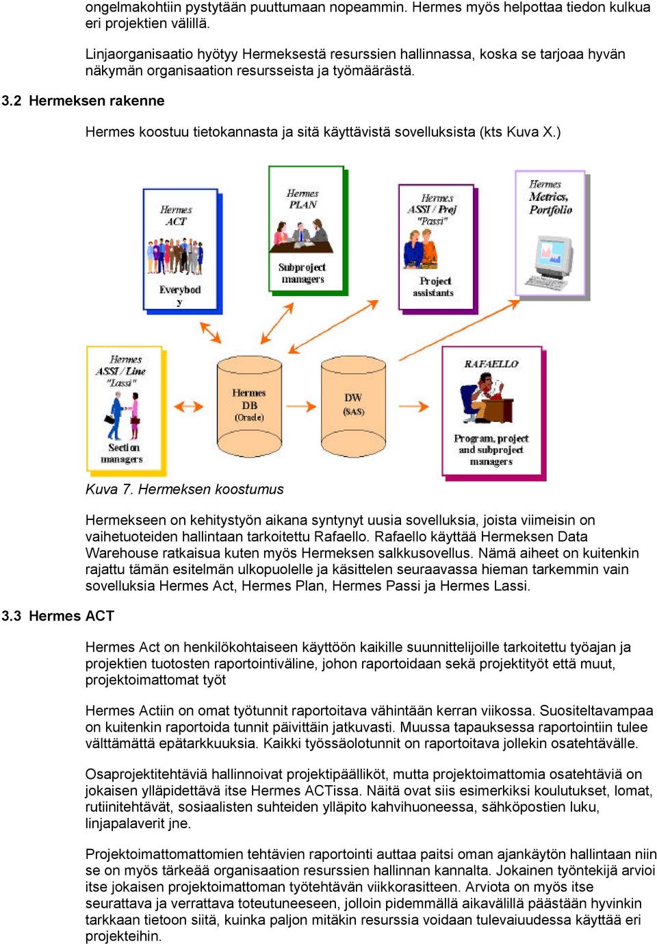 2 Hermeksen rakenne Hermes koostuu tietokannasta ja sitä käyttävistä sovelluksista (kts Kuva X.) 3.3 Hermes ACT Kuva 7.