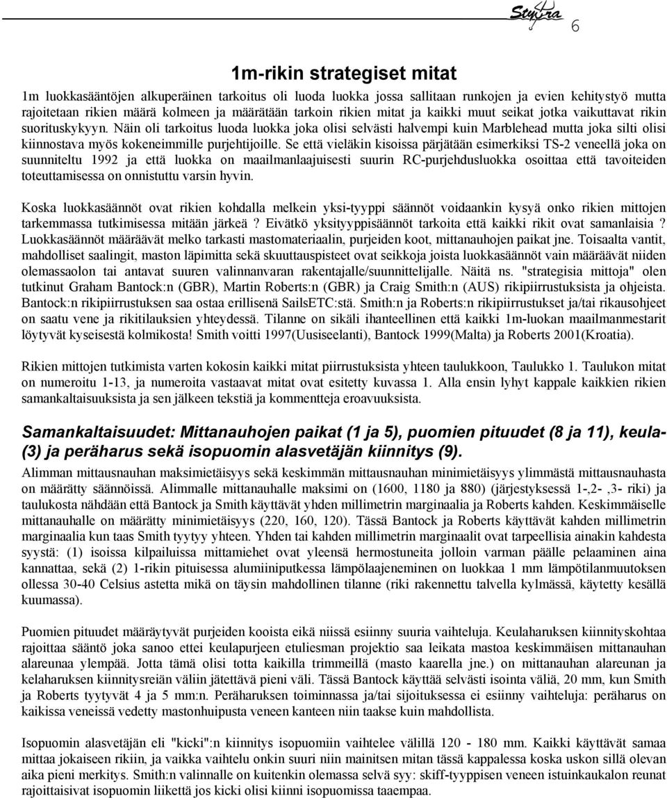 Näin oli tarkoitus luoda luokka joka olisi selvästi halvempi kuin Marblehead mutta joka silti olisi kiinnostava myös kokeneimmille purjehtijoille.