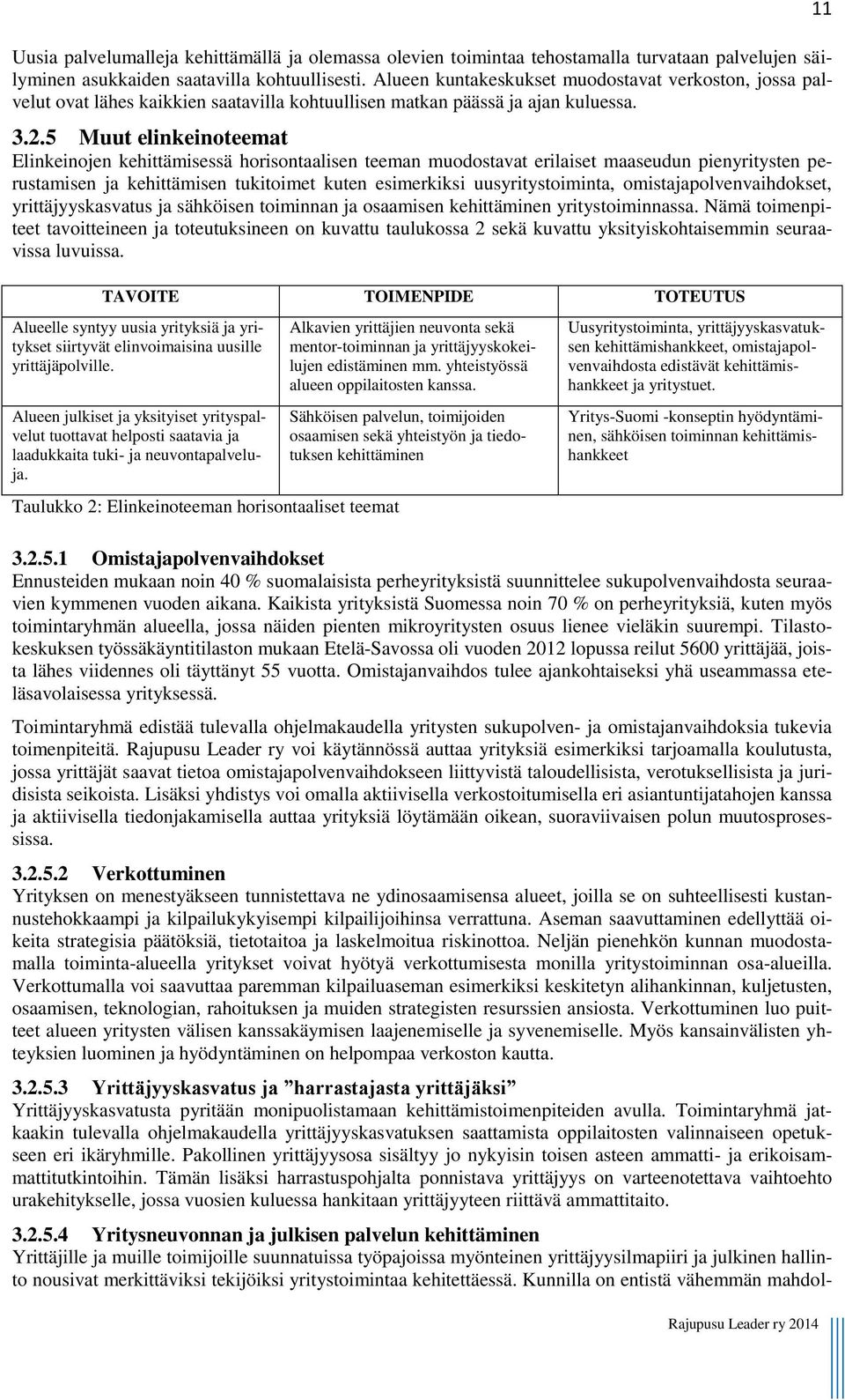 5 Muut elinkeinoteemat Elinkeinojen kehittämisessä horisontaalisen teeman muodostavat erilaiset maaseudun pienyritysten perustamisen ja kehittämisen tukitoimet kuten esimerkiksi uusyritystoiminta,