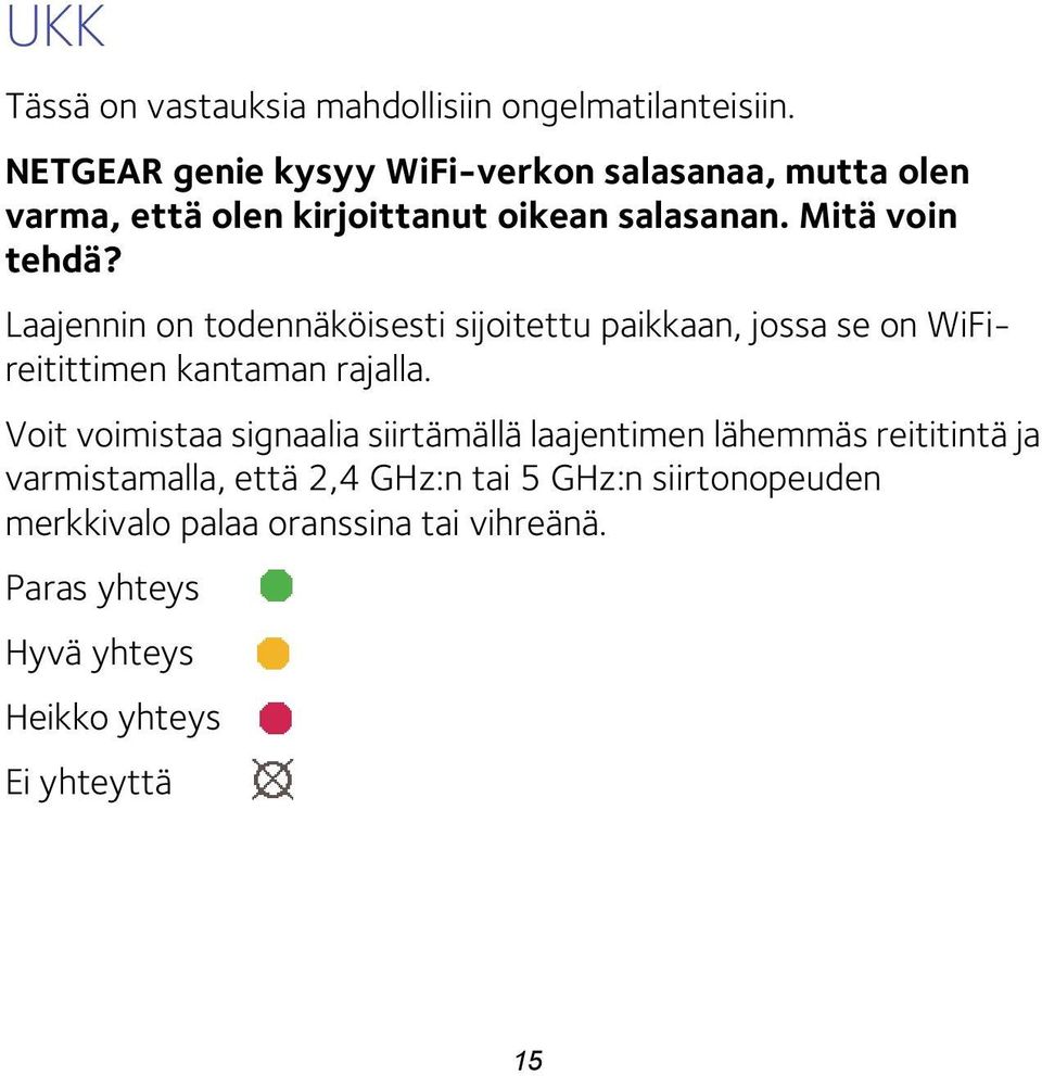 Laajennin on todennäköisesti sijoitettu paikkaan, jossa se on WiFireitittimen kantaman rajalla.