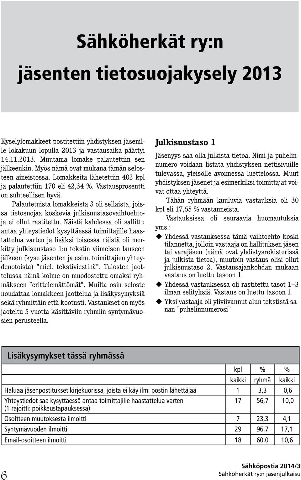 Palautetuista lomakkeista 3 oli sellaista, joissa tietosuojaa koskevia julkisuustasovaihtoehtoja ei ollut rastitettu.