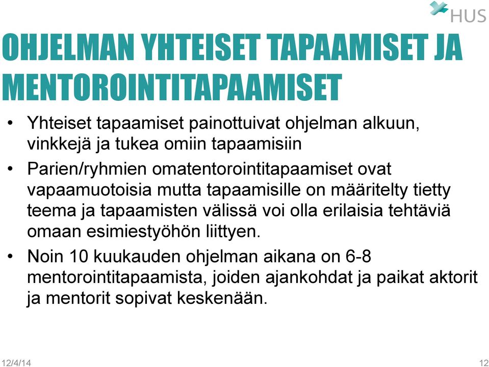 tietty teema ja tapaamisten välissä voi olla erilaisia tehtäviä omaan esimiestyöhön liittyen.