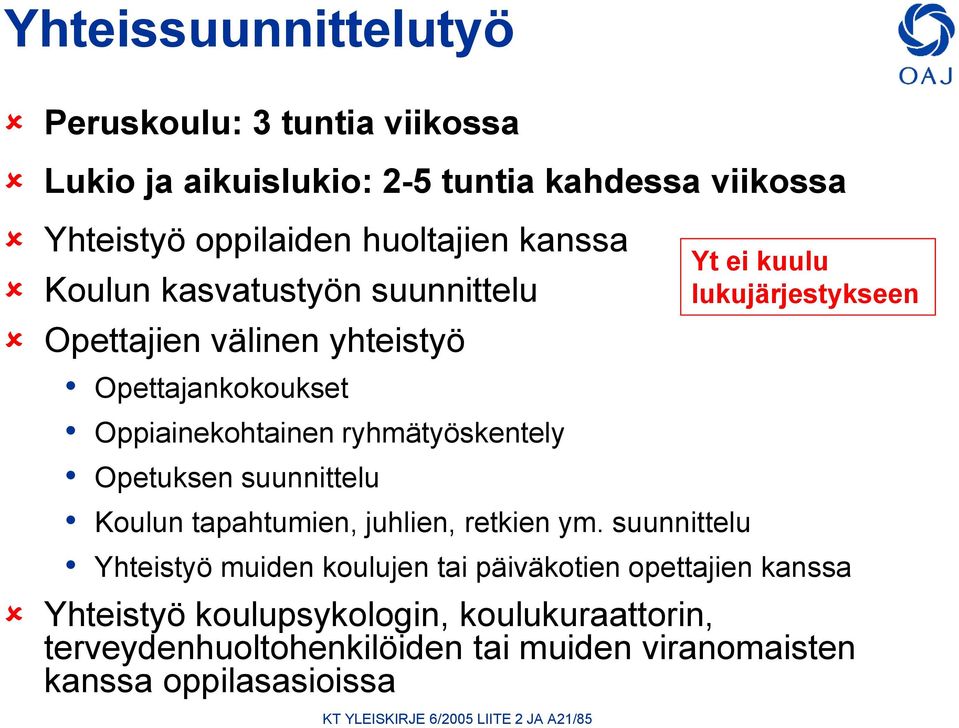 Opetuksen suunnittelu Koulun tapahtumien, juhlien, retkien ym.