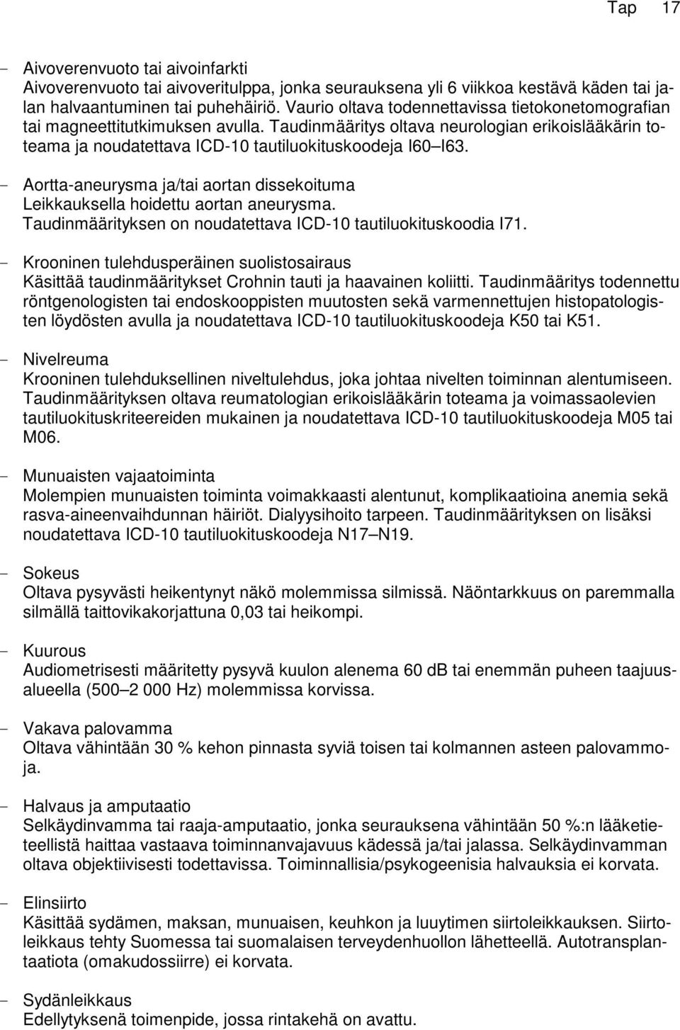 Aortta-aneurysma ja/tai aortan dissekoituma Leikkauksella hoidettu aortan aneurysma. Taudinmäärityksen on noudatettava ICD-10 tautiluokituskoodia I71.